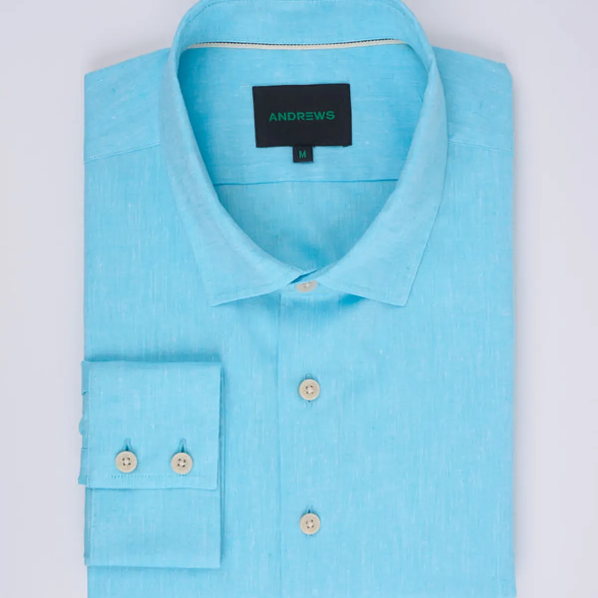 ANDREW'S TIES - Camisa Casual de Lino - Celeste