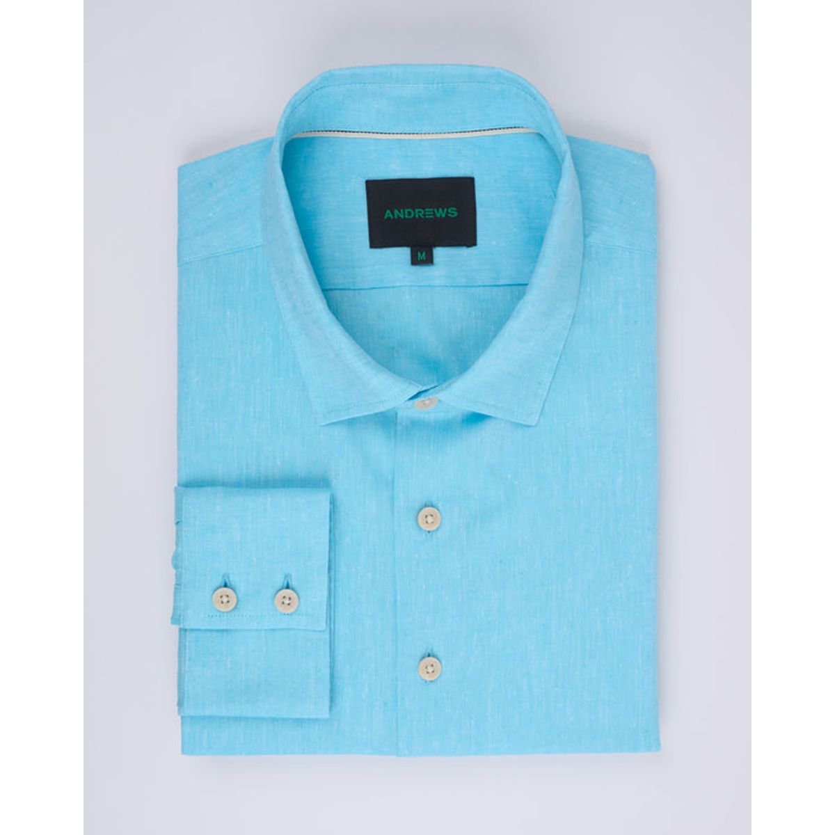ANDREW'S TIES - Camisa Casual de Lino - Celeste