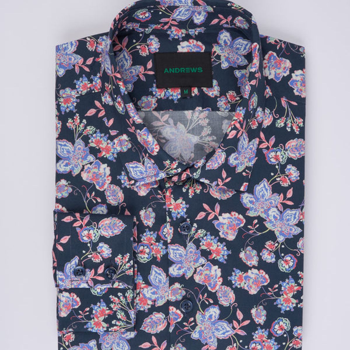 ANDREW'S TIES - Camisa Casual Estampada - Azul con Detalles de Flores