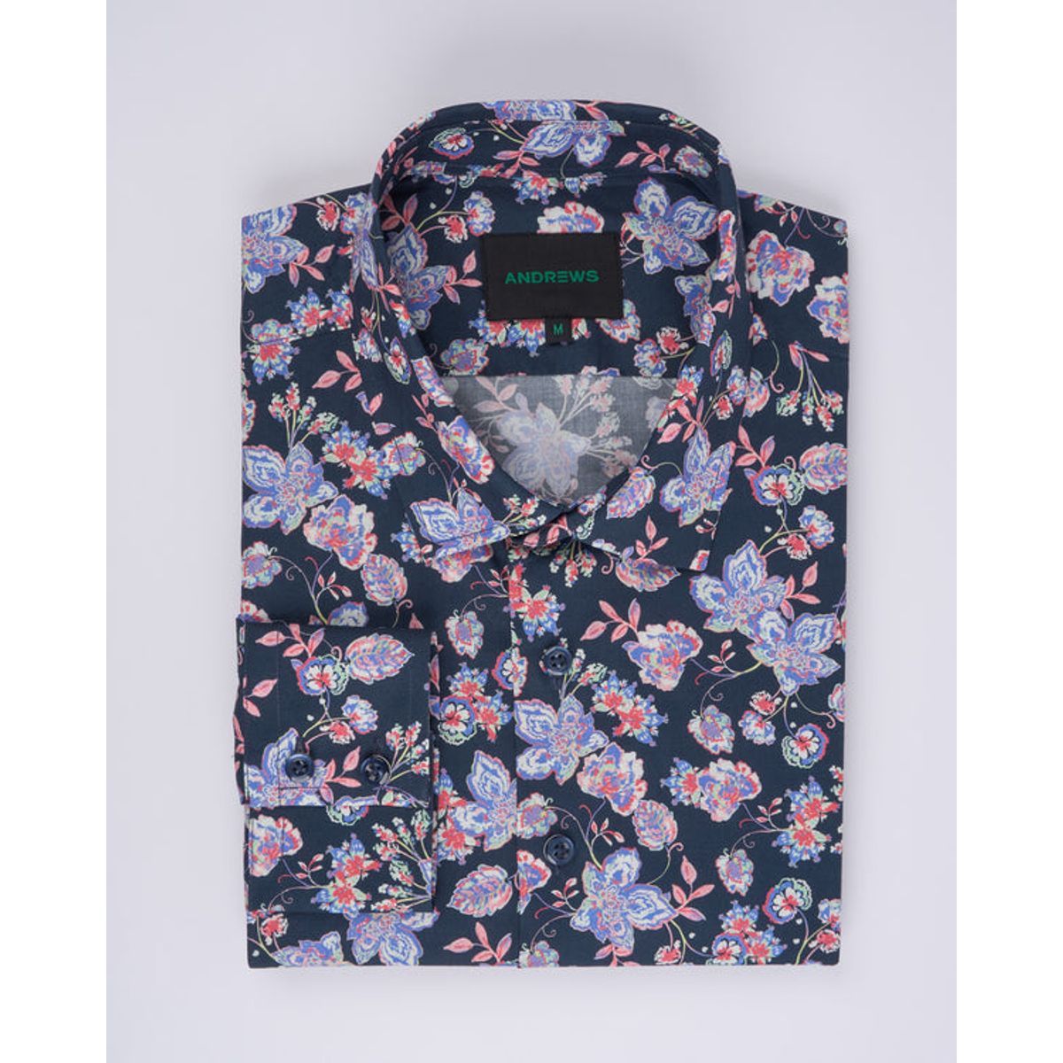 ANDREW'S TIES - Camisa Casual Estampada - Azul con Detalles de Flores