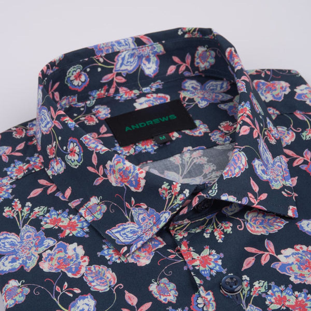 ANDREW'S TIES - Camisa Casual Estampada - Azul con Detalles de Flores