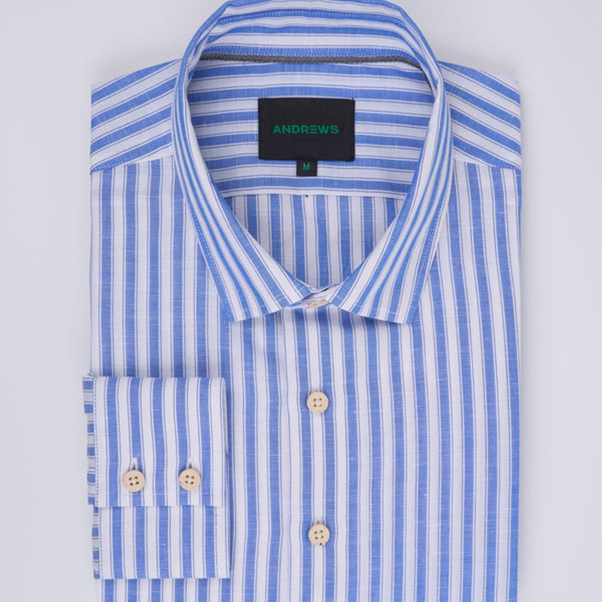 ANDREW'S TIES - Camisa Casual de Lino - Azulino con rayas