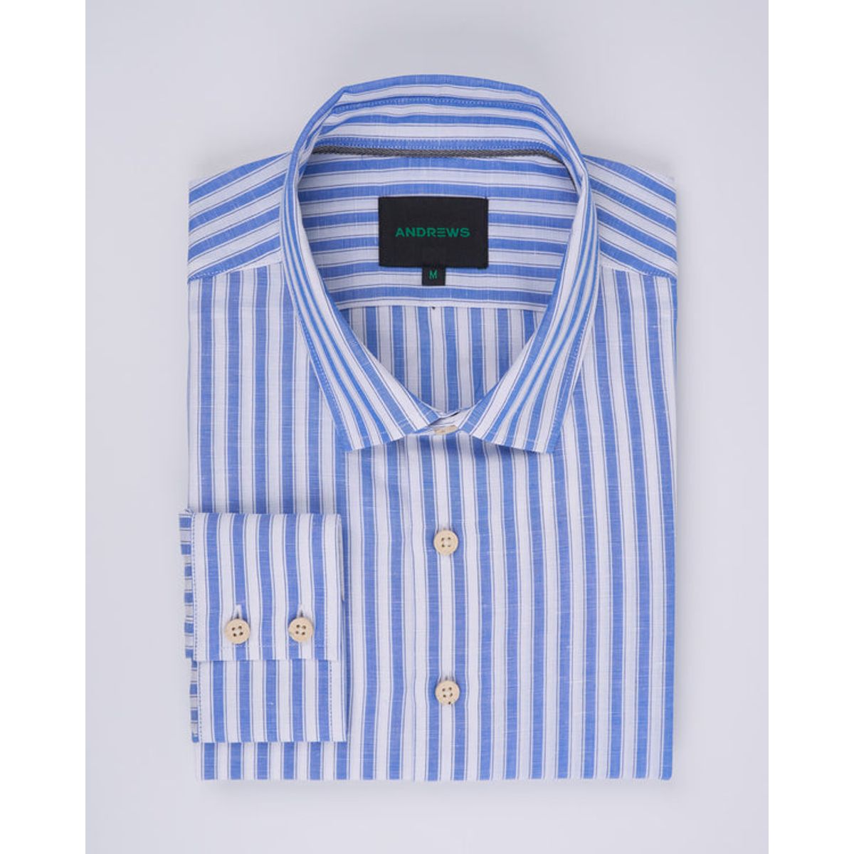ANDREW'S TIES - Camisa Casual de Lino - Azulino con rayas