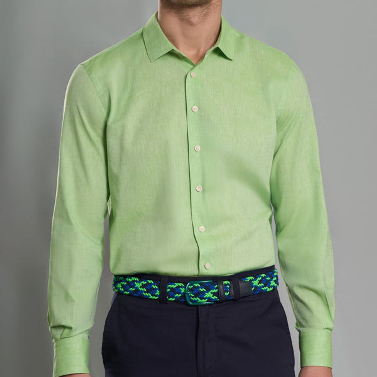 ANDREW'S TIES - Camisa Casual de Lino - Verde Limon