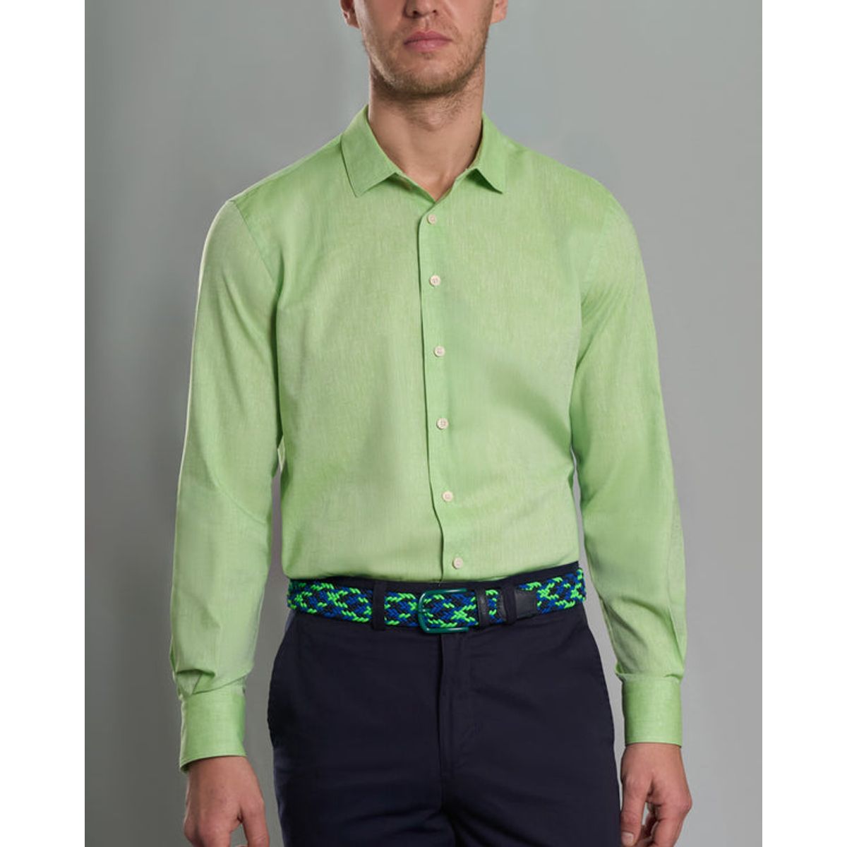 ANDREW'S TIES - Camisa Casual de Lino - Verde Limon
