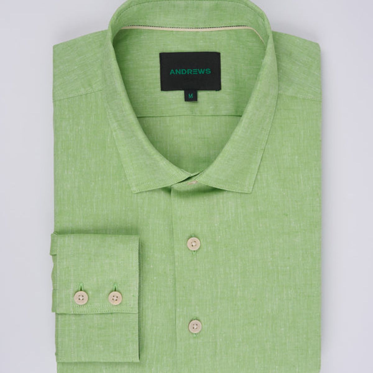 ANDREW'S TIES - Camisa Casual de Lino - Verde Limon