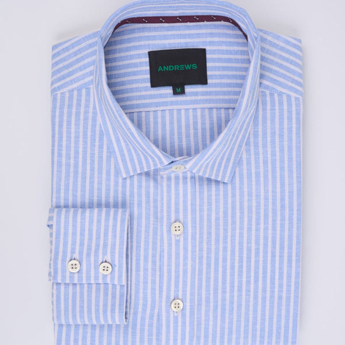 ANDREW'S TIES - Camisa Casual de Lino - Celeste rayas