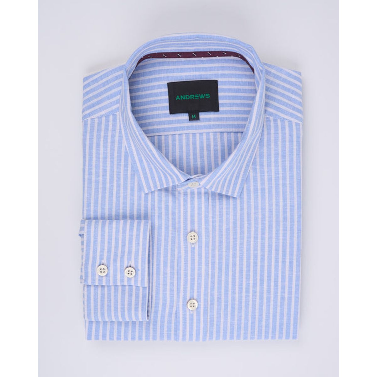 ANDREW'S TIES - Camisa Casual de Lino - Celeste rayas