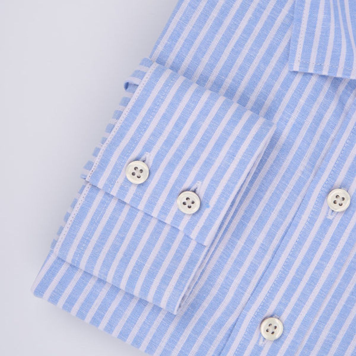 ANDREW'S TIES - Camisa Casual de Lino - Celeste rayas