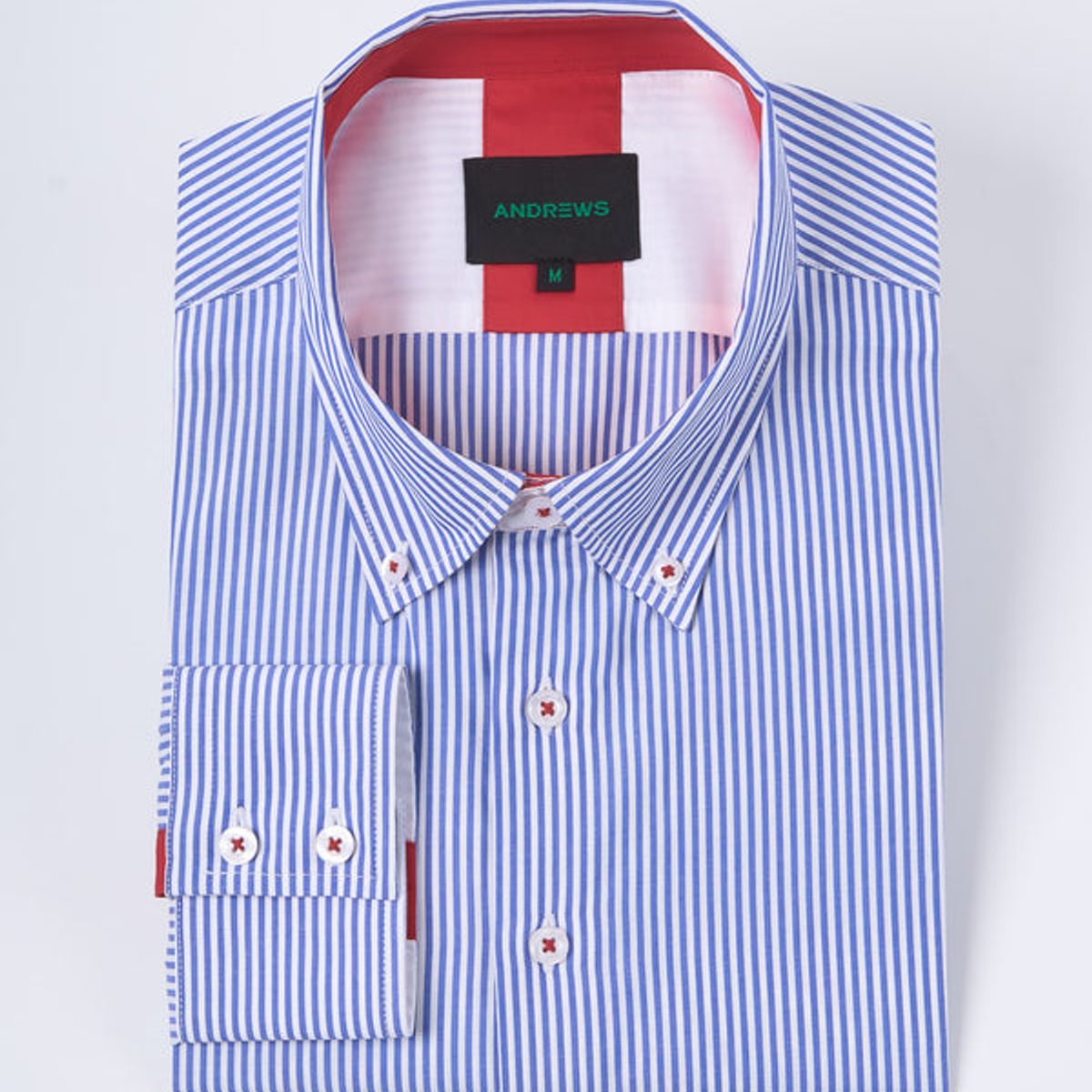 ANDREW'S TIES - Camisa Casual A Rayas Azul con detalle Rojo