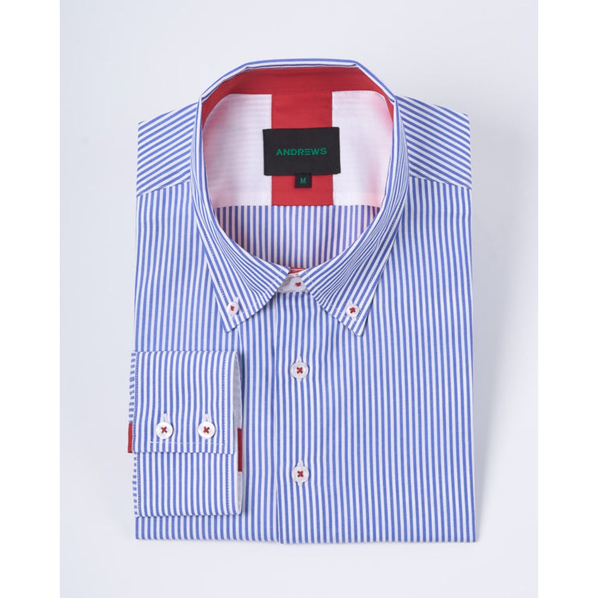 ANDREW'S TIES - Camisa Casual A Rayas Azul con detalle Rojo