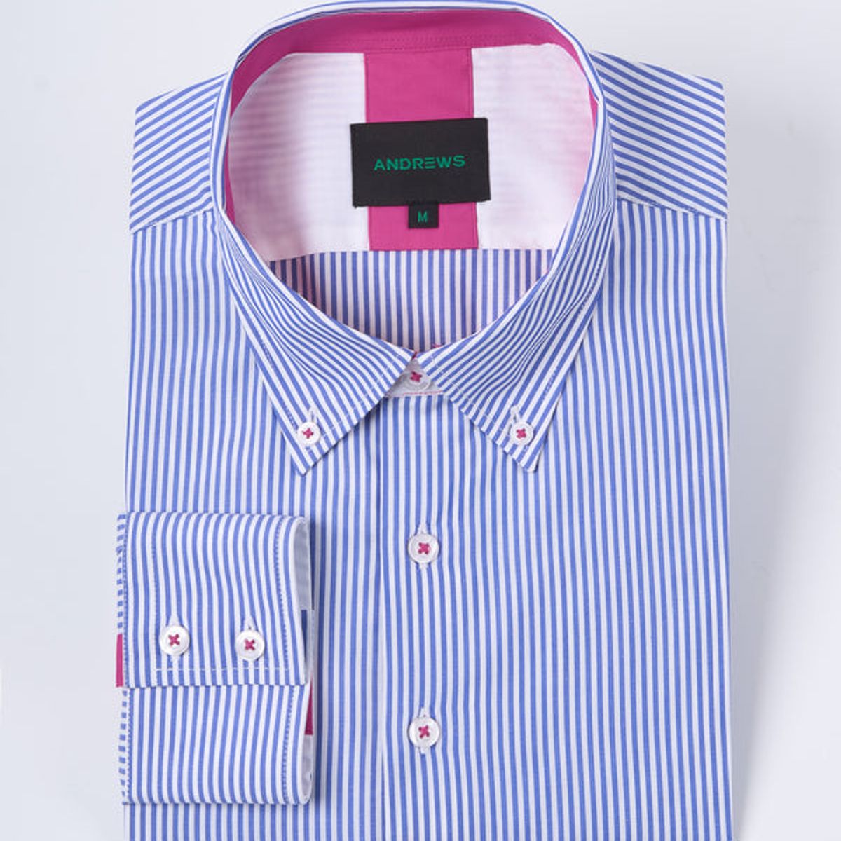 ANDREW'S TIES - Camisa Casual A Rayas Azul con detalle Fucsia
