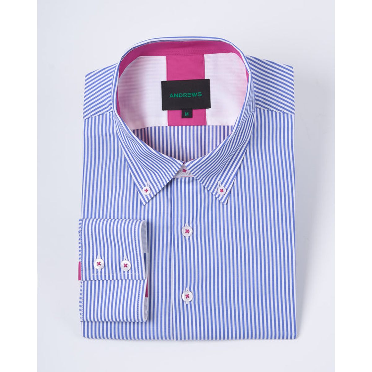 ANDREW'S TIES - Camisa Casual A Rayas Azul con detalle Fucsia