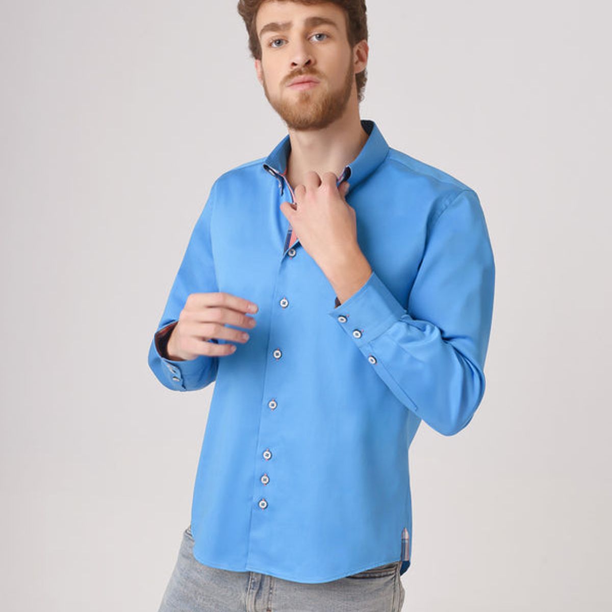 ANDREW'S TIES - Camisa Casual Satinada - Turquesa