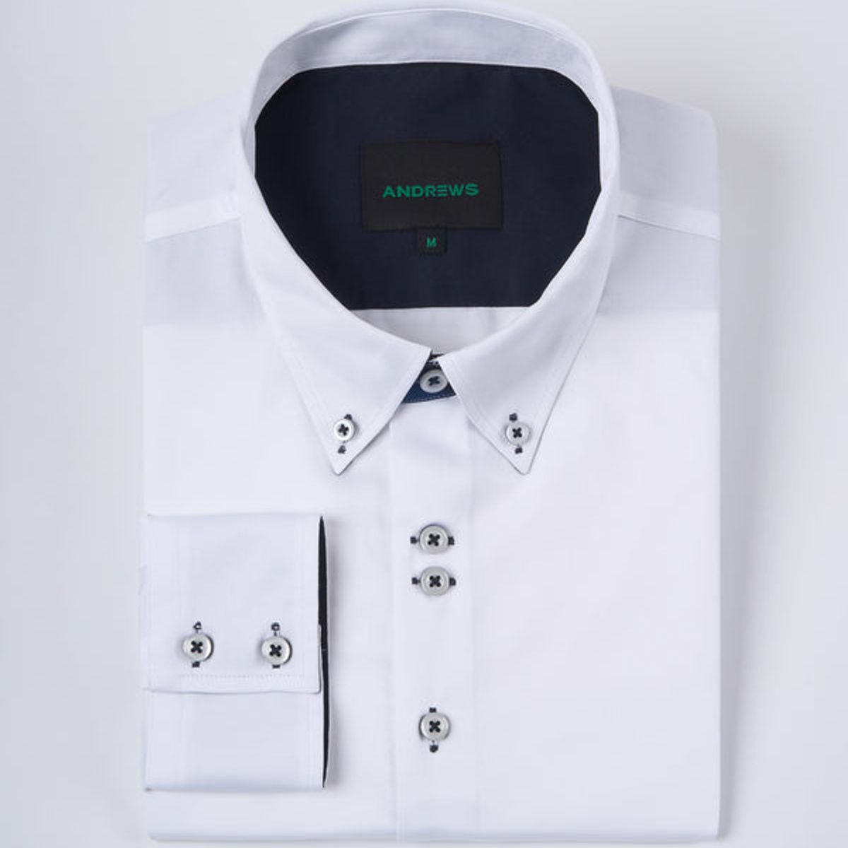 ANDREW'S TIES - Camisa Casual Satinada - Blanco con detalle Azul