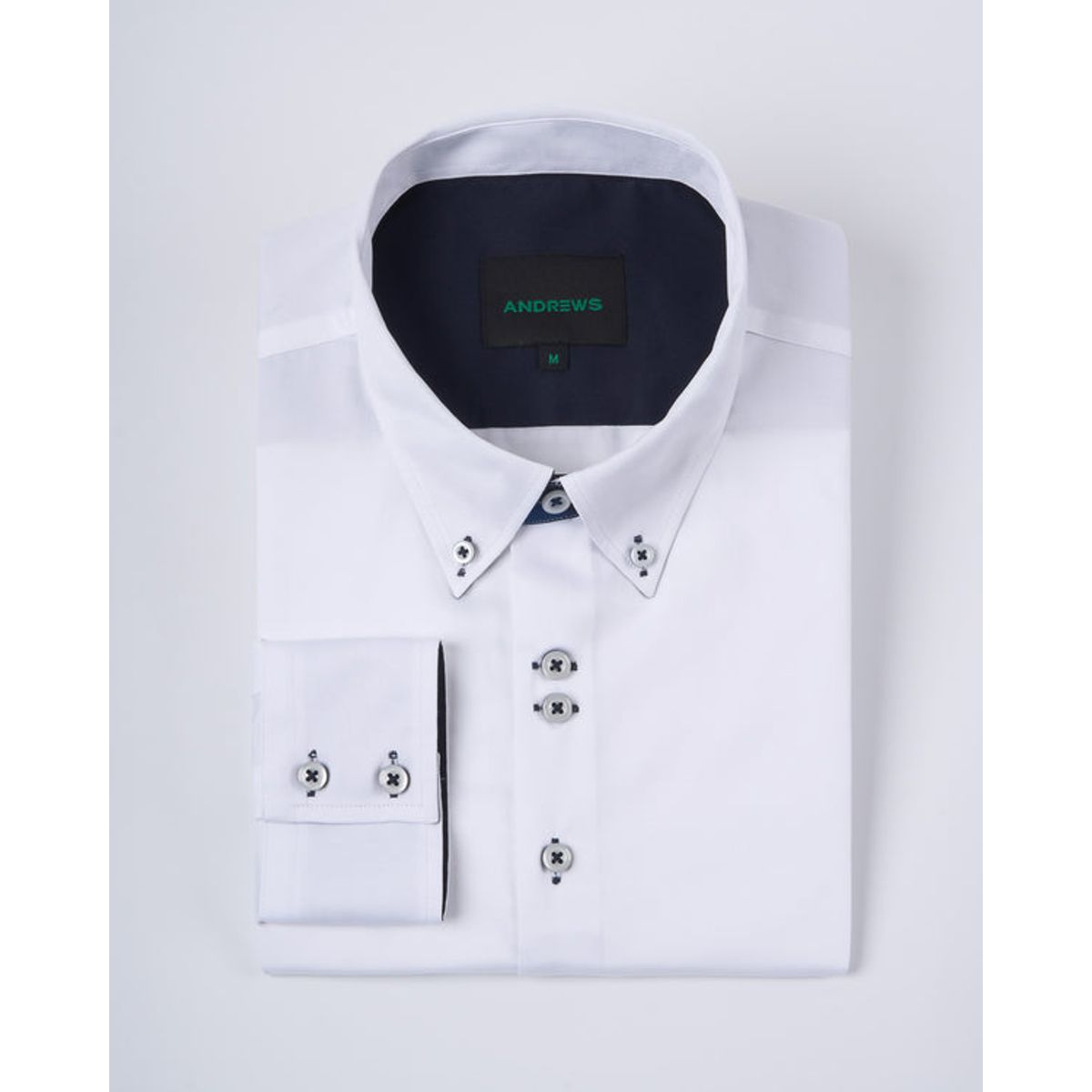 ANDREW'S TIES - Camisa Casual Satinada - Blanco con detalle Azul