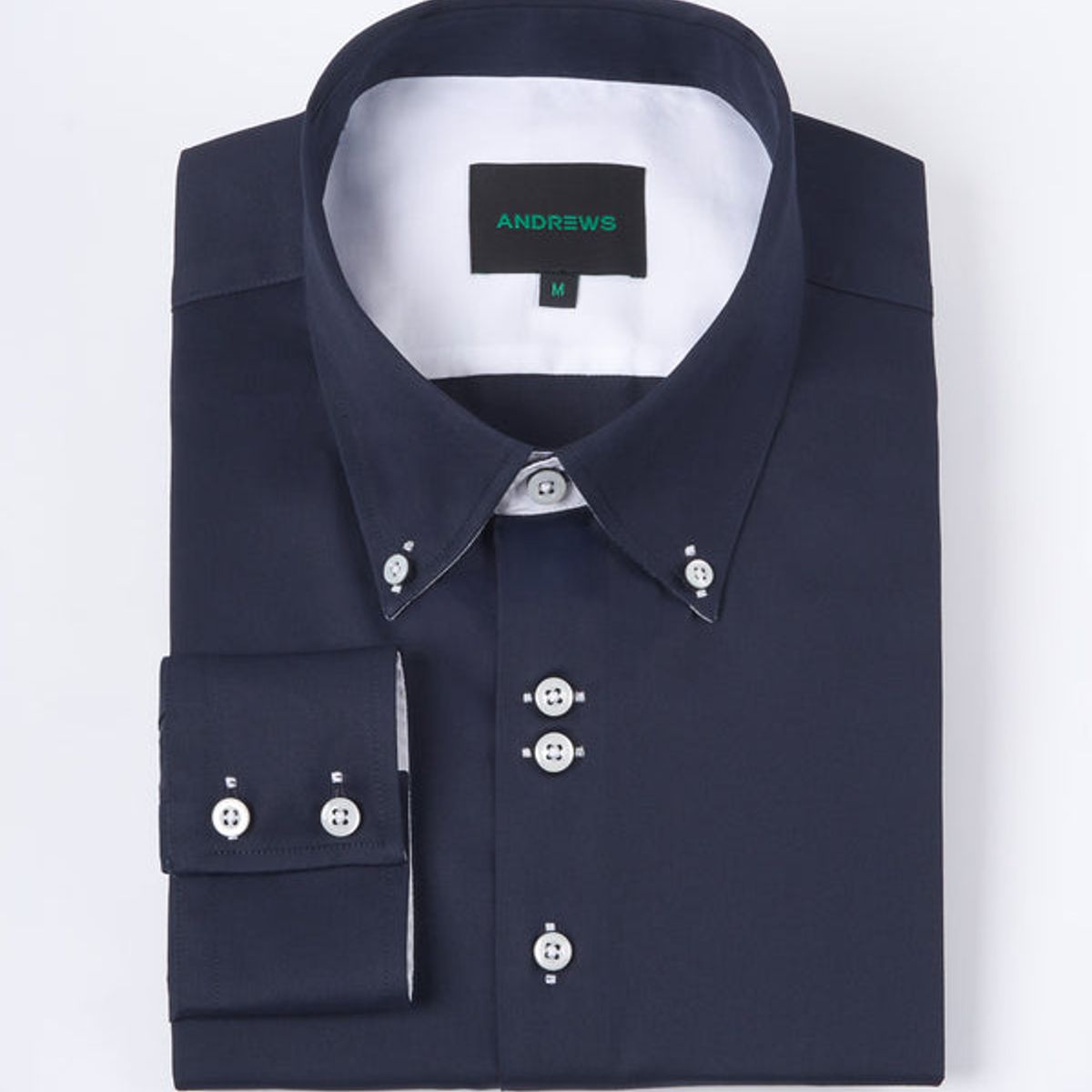 ANDREW'S TIES - Camisa Casual Satinada - Azul con detalles Blancos