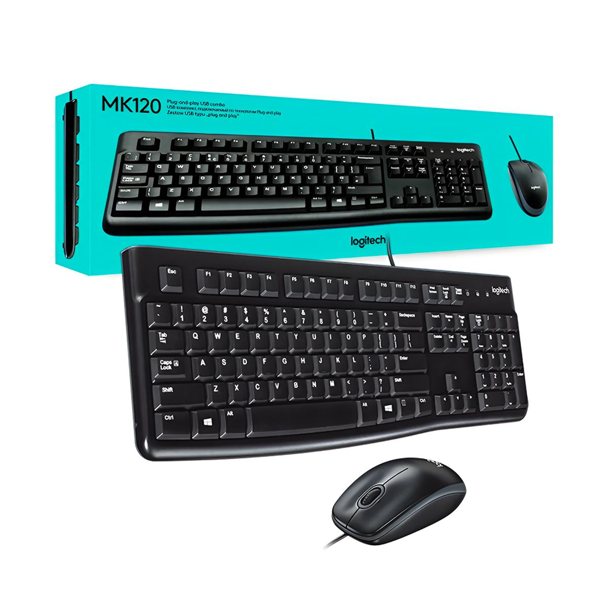 LOGITECH - Kit Teclado y Mouse Logitech MK120 con Cable USB en Español