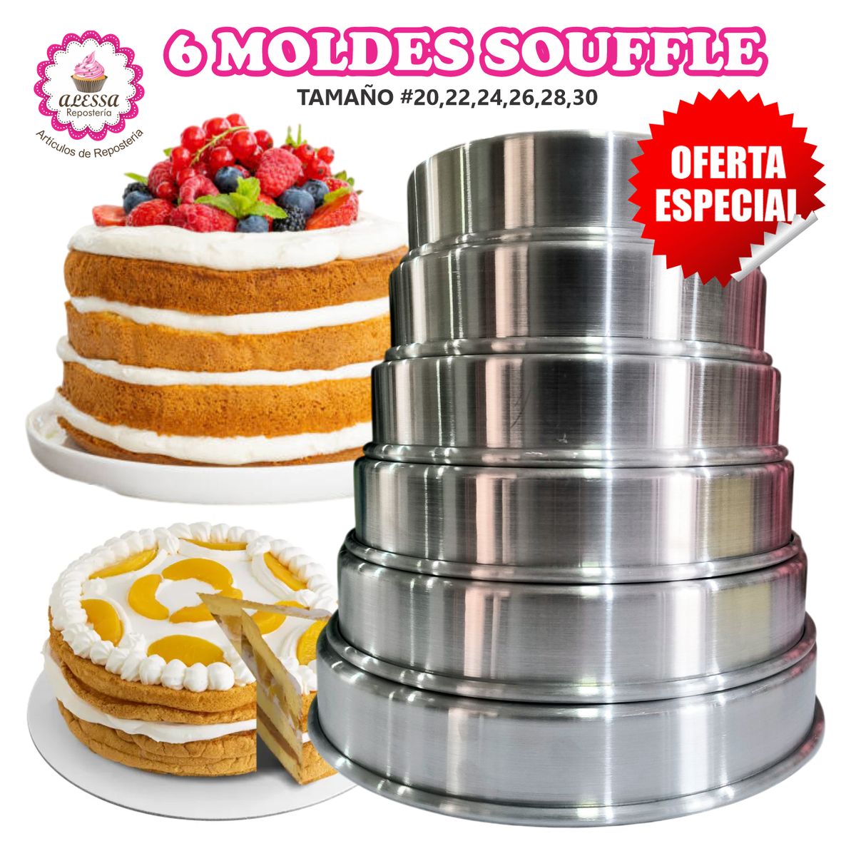 GENERICO - Set de 6 Moldes de Souffle para Repostería del 20 al 30