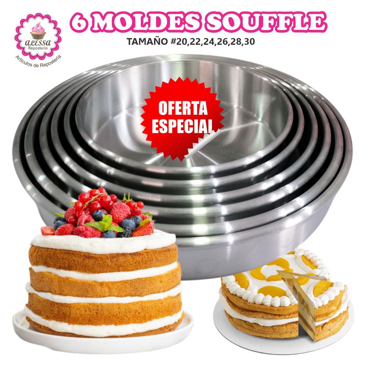 GENERICO - Set de 6 Moldes de Souffle para Repostería del 20 al 30