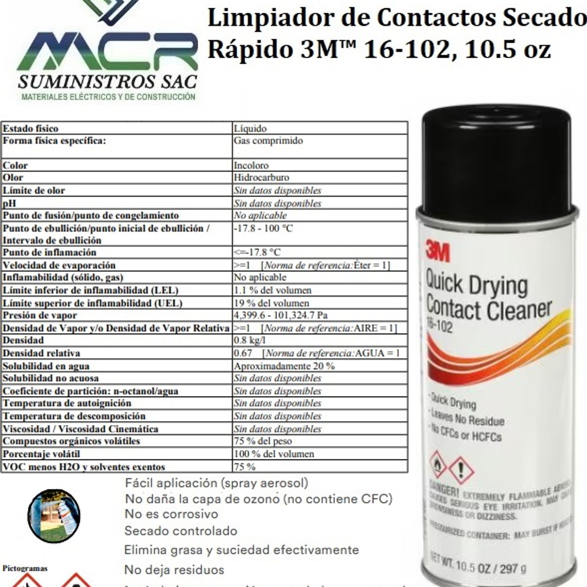 3M - LIMPIADOR DE CONTACTOS SECADO RAPIDO 3M 16-102- 10,5 Oz (CAJA DE 8UND)