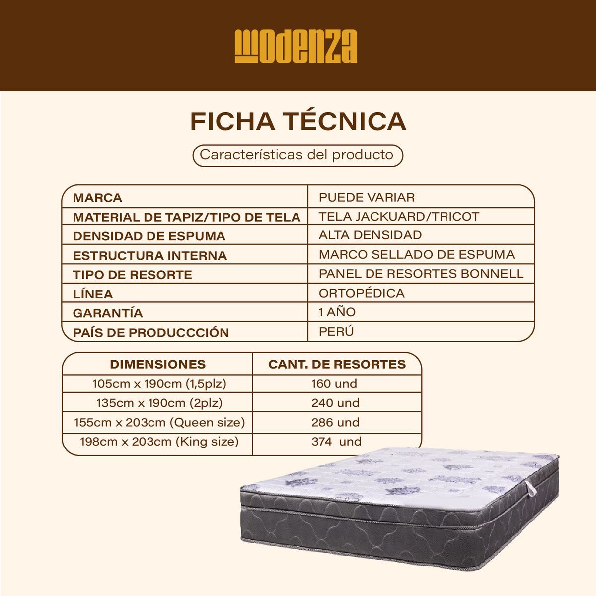 GENERICO - COLCHON AVANTY ORTOPEDICO 2 PLAZAS