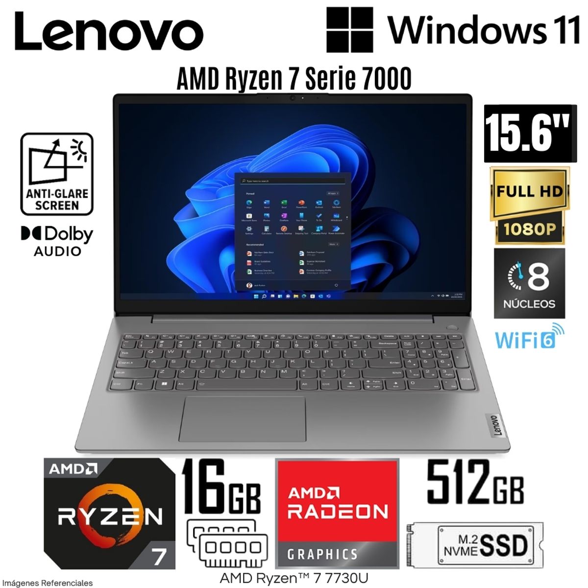 LENOVO - Laptop Lenovo V15 G4 ABP AMD Ryzen 7-7730U RAM 16GB SSD 512GB 15.6"  FHD - 82YY002YLM