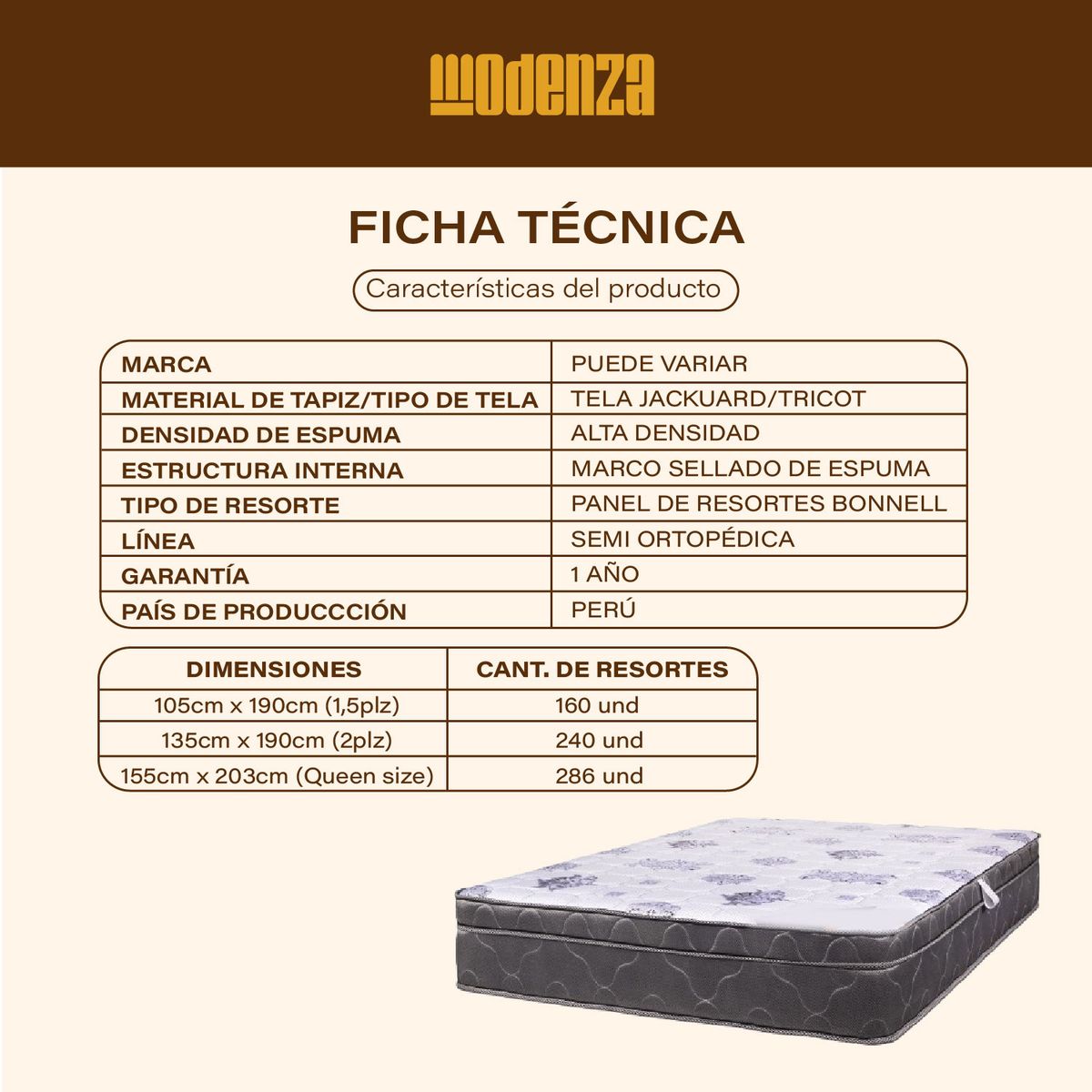 GENERICO - COLCHON SEMI ORTOPEDICO 1.5 Plz (160 rs) + almohada + protect