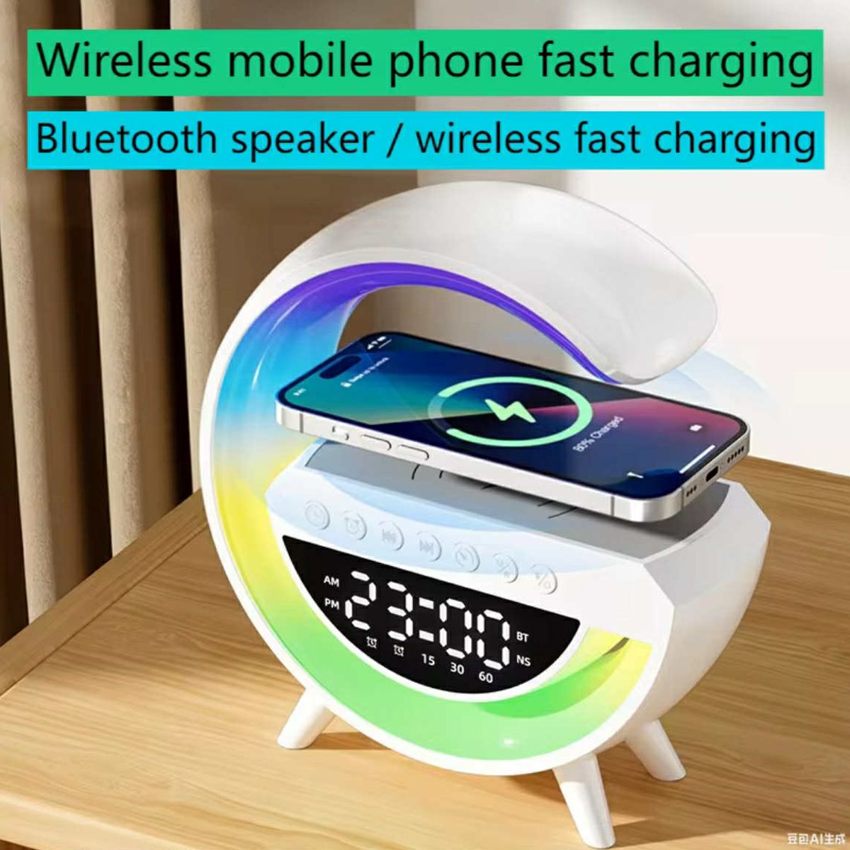 GENERICO - Lampara Reloj Despertador Parlante Bluetooth Carga Inalambrica 6 en 1