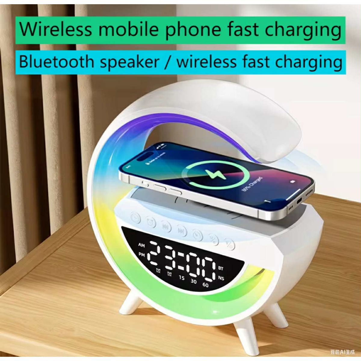 GENERICO - Lampara Reloj Despertador Parlante Bluetooth Carga Inalambrica 6 en 1