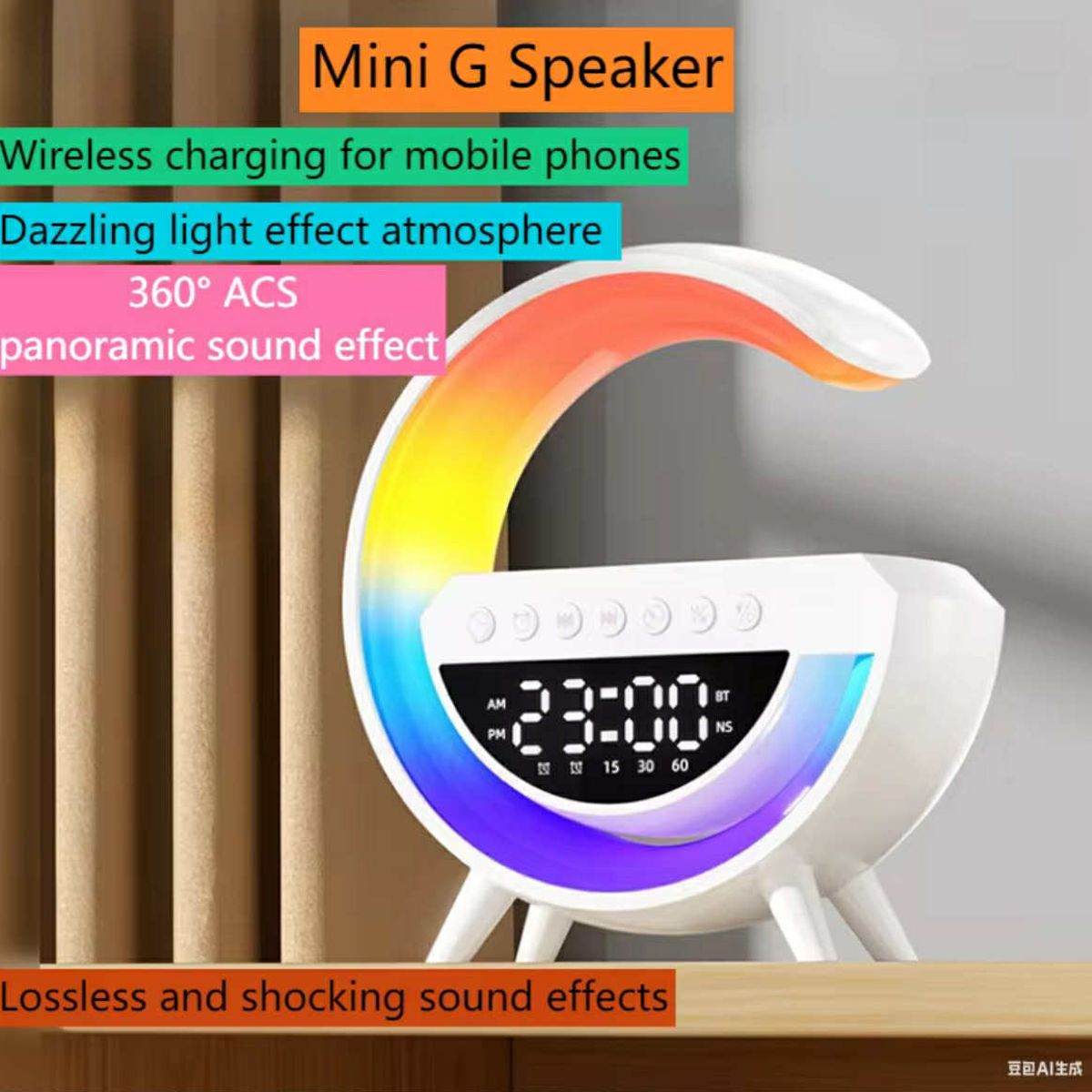 GENERICO - Lampara Reloj Despertador Parlante Bluetooth Carga Inalambrica 6 en 1