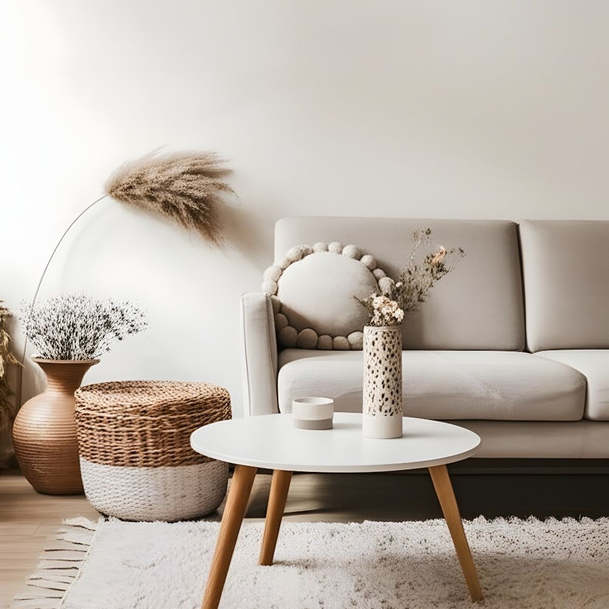 GENERICO - Cojín Circular Suave Pom Pom Beige 40x40 cm