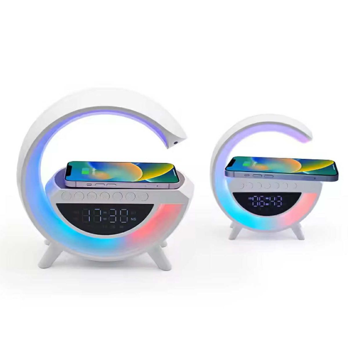 GENERICO - Pack x2 Lampara Reloj Despertador Parlante Bluetooth Carga Qi 6 en 1
