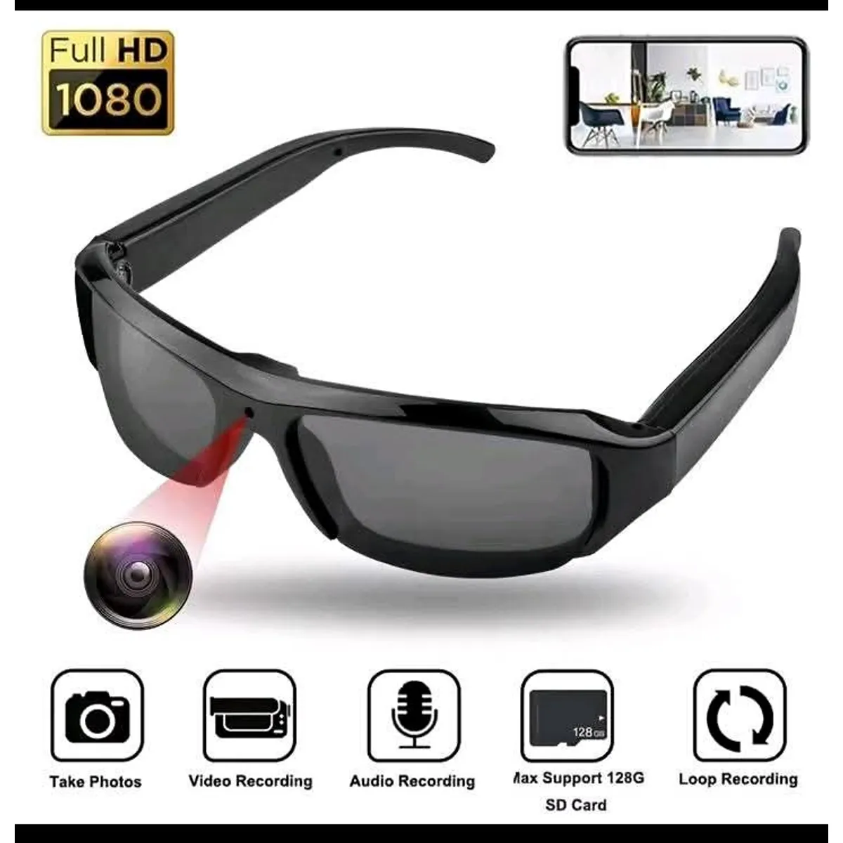 GENERICO - Lentes con Cámara 1080P y Luna Oscura Estilo Deportivo