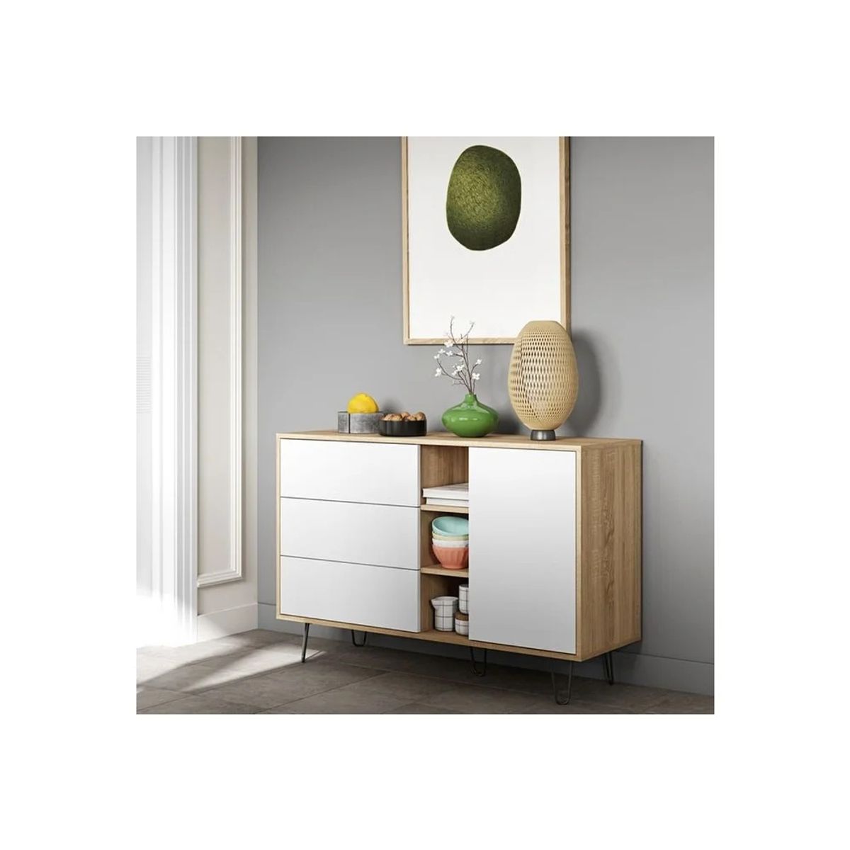 R&R MUEBLES - Aparador Moderno Yoshioka Blanco y Duna R&R MUEBLES