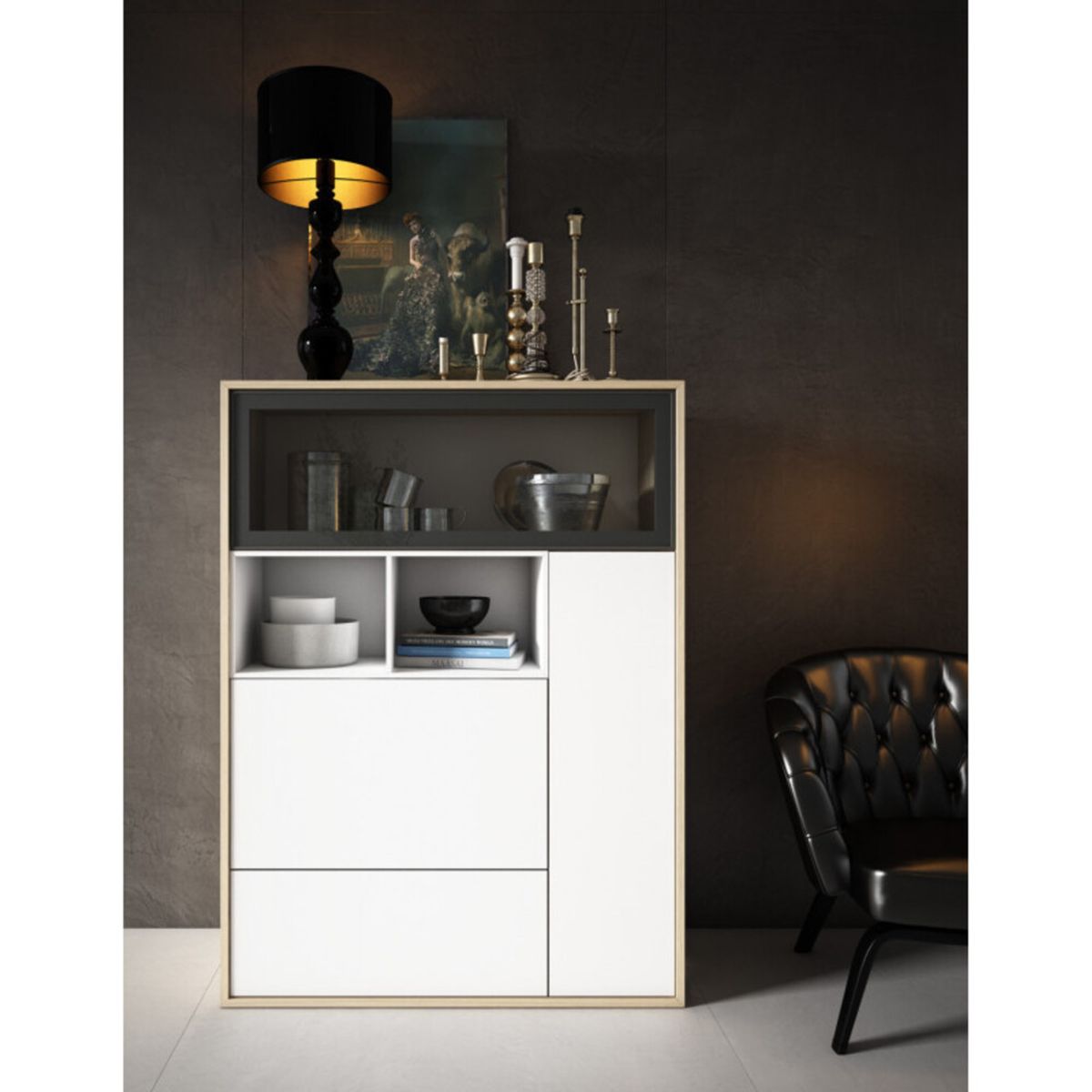 R&R MUEBLES - Aparador Moderno Seiji Blanco y Manzano R&R MUEBLES