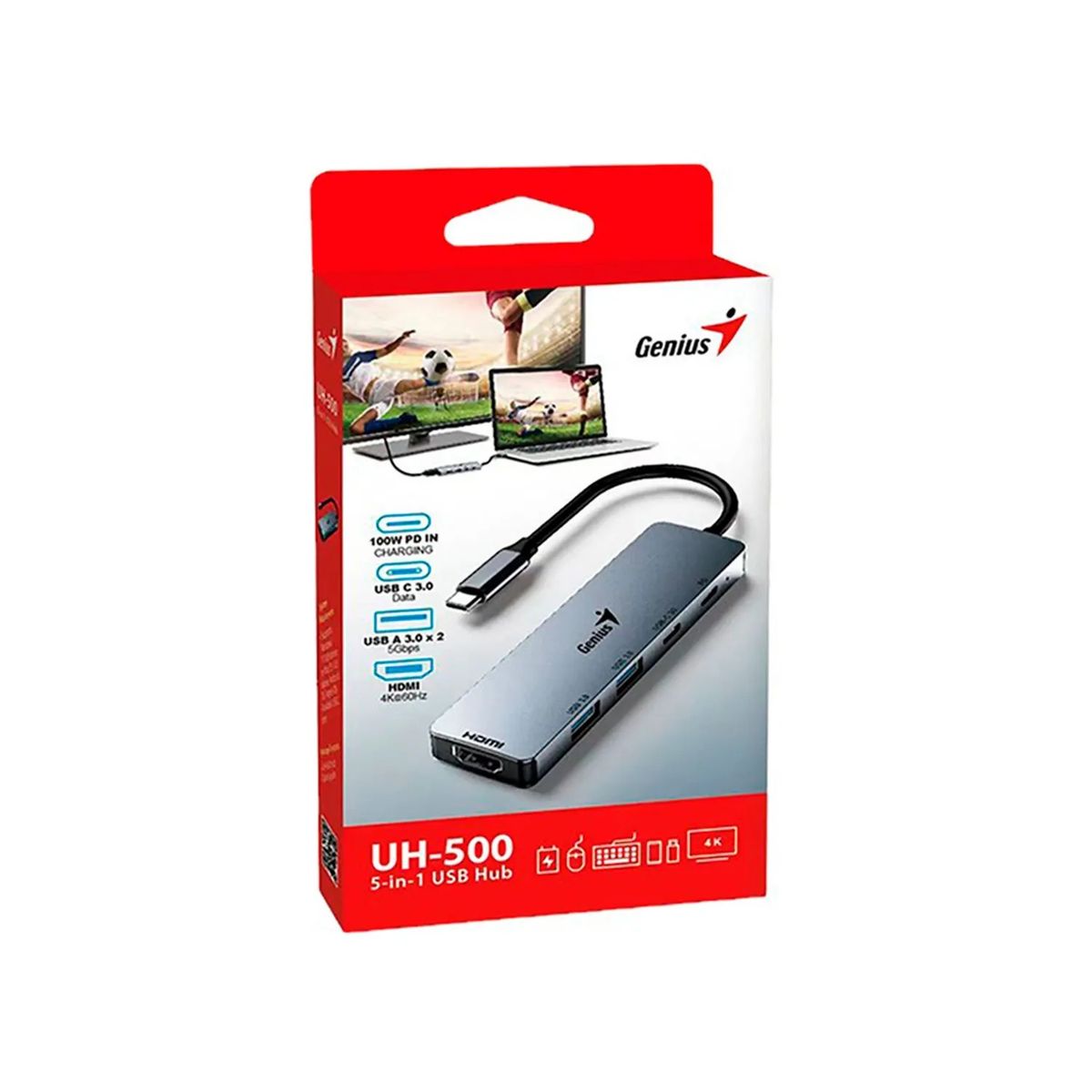 GENIUS - Hub Usb C Genius Uh 500 2 Usb-A 3.0 Hdmi 4k 100w Silver