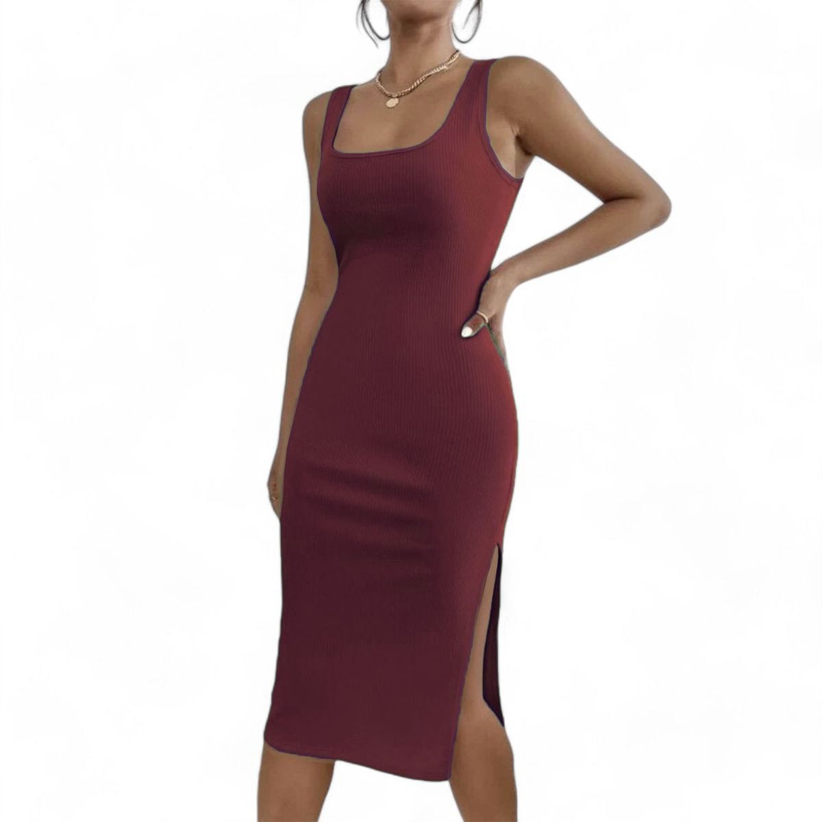 GENERICO - Vestido en rib grueso SAB-20 color guinda