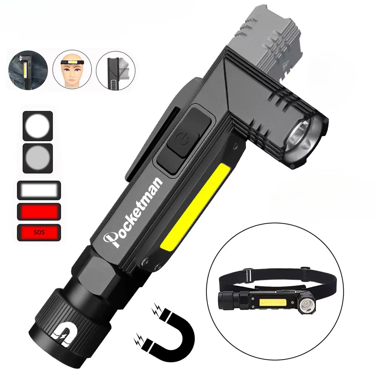 OEM - Luz de Trabajo Recargable USB 2000 mAh con Luz Roja y Blanca