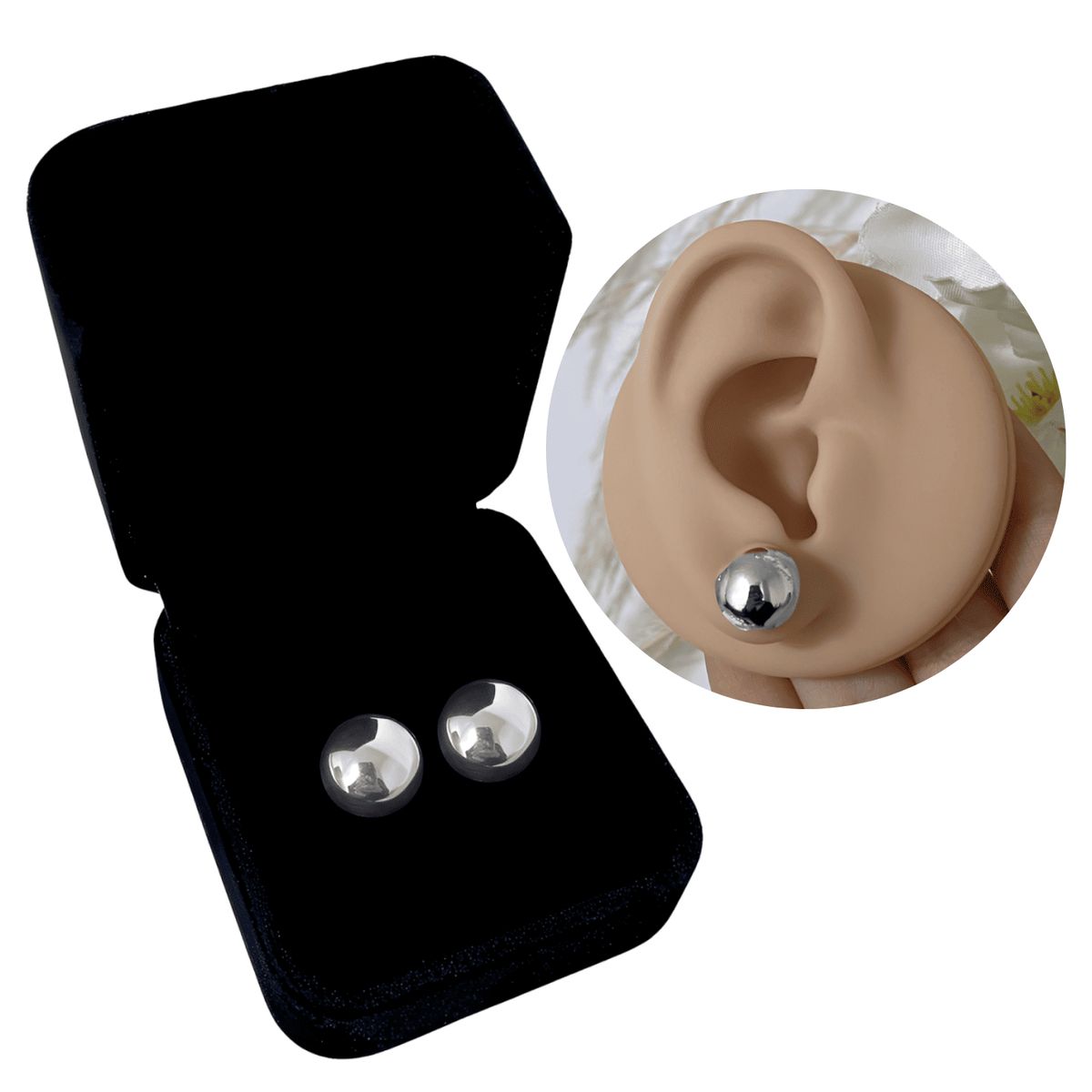 GENERICO - Aretes Mujer Media Bola Regalo Novia Mamá Plata 950