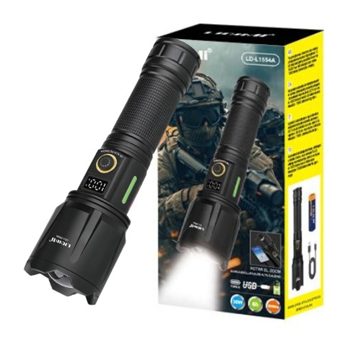 LIDIMI - Linterna Lidimi Ld-l1554a Luz Blanca Color Negro