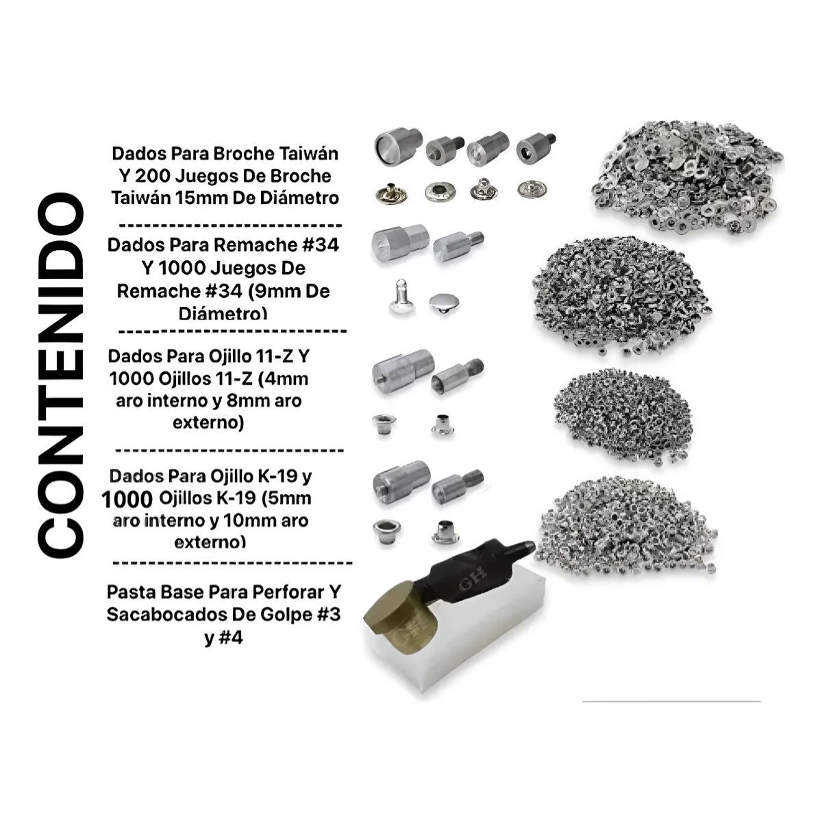 GENERICO - Kit De Maquina Remachadora Con Broches 15mm Ojales Remache