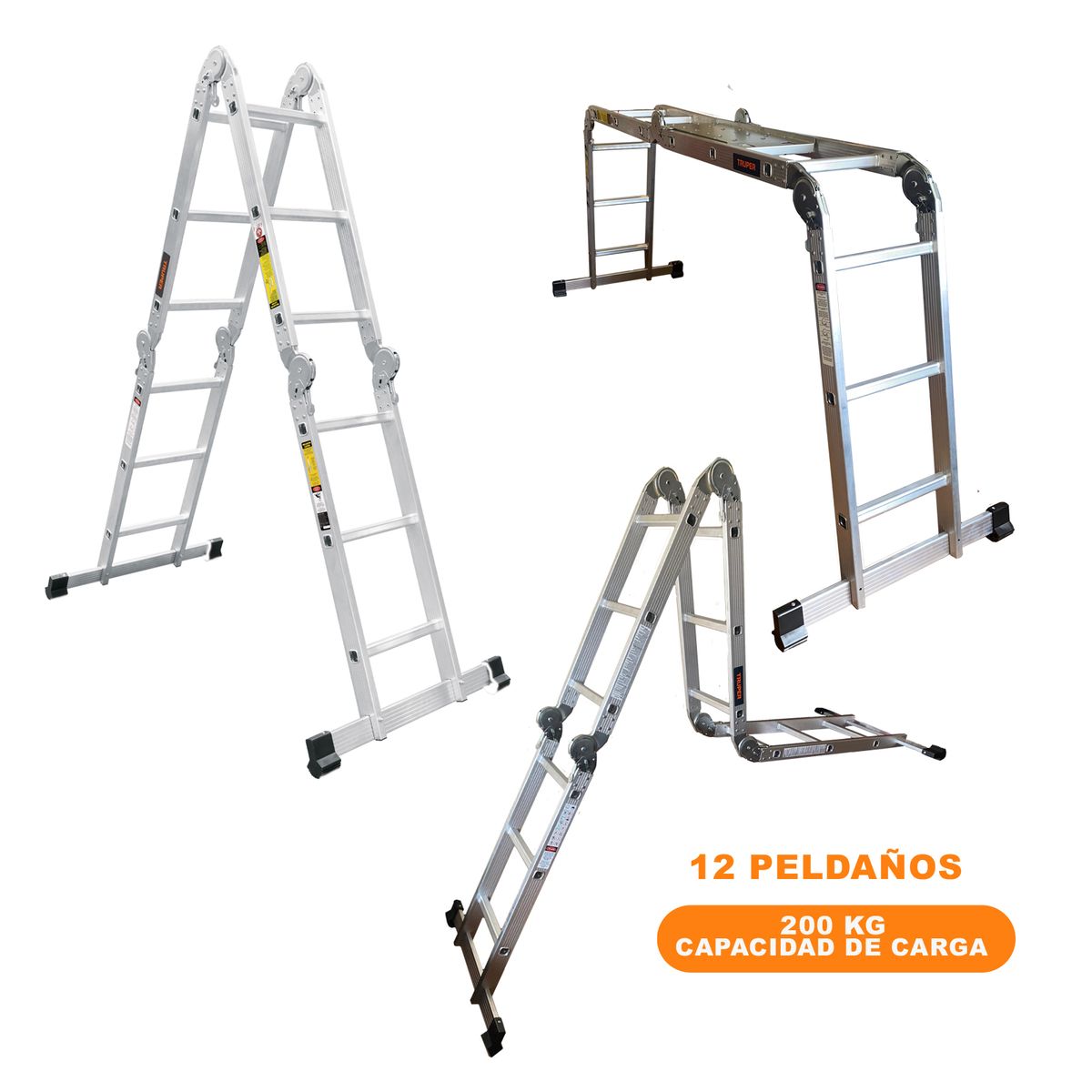 TRUPER - Escalera multiposición 12 peldaños, Tipo I, Truper