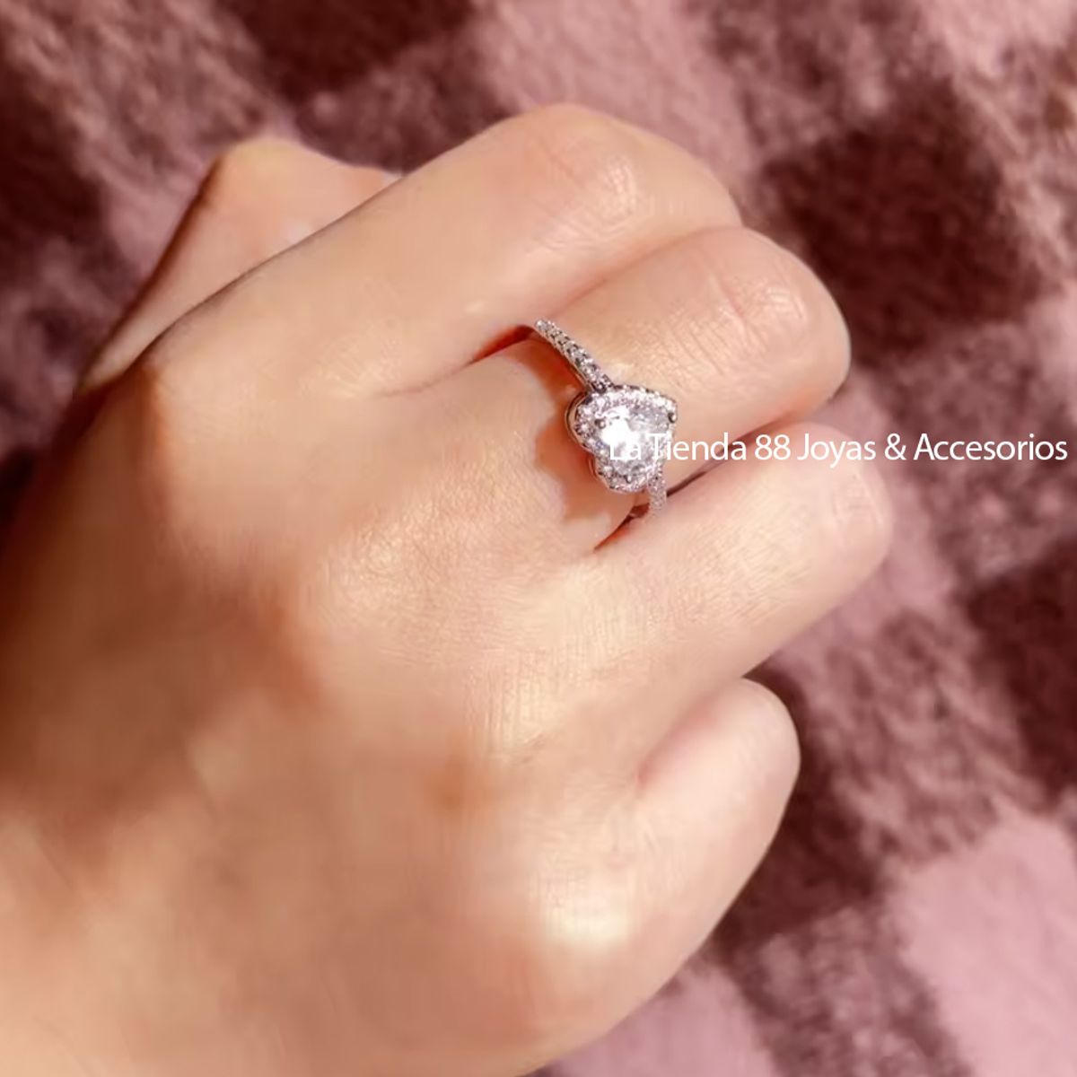 LA TIENDA 88 JOYAS Y ACCESORIOS - La Tienda 88 - Anillo De Compromiso Mujer Mini Corazon Bañado - Rosa