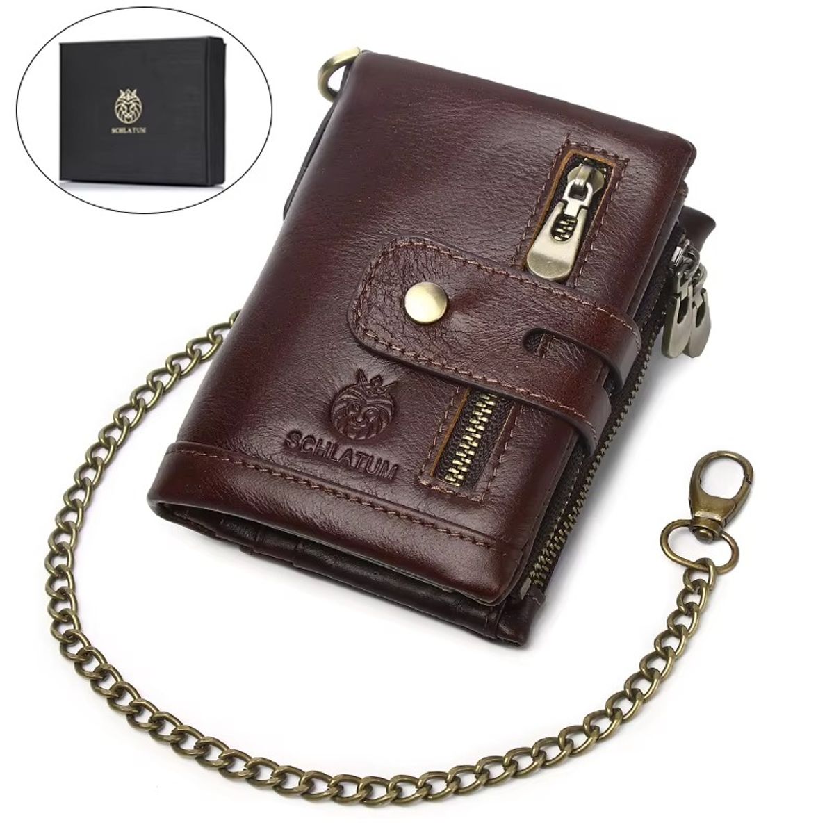 SCHLATUM - Billetera SCHLATUM Hombre  Cuero Genuino y Bloqueo RFID Gran Capacidad