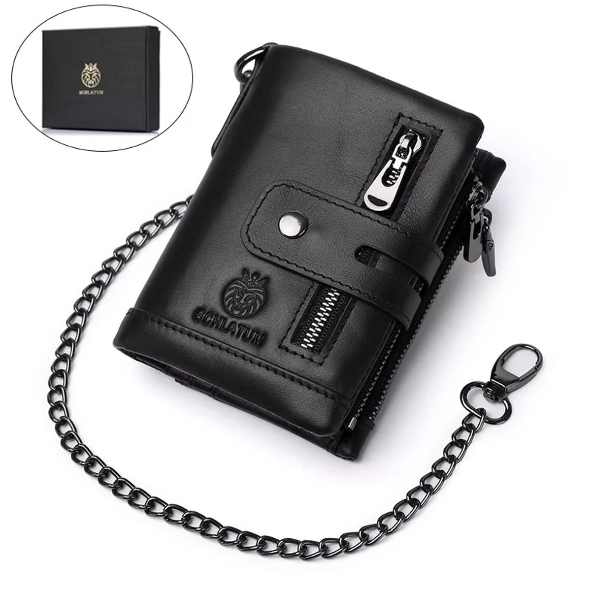 SCHLATUM - Billetera SCHLATUM Hombre  Cuero Genuino y Bloqueo RFID Gran Capacidad