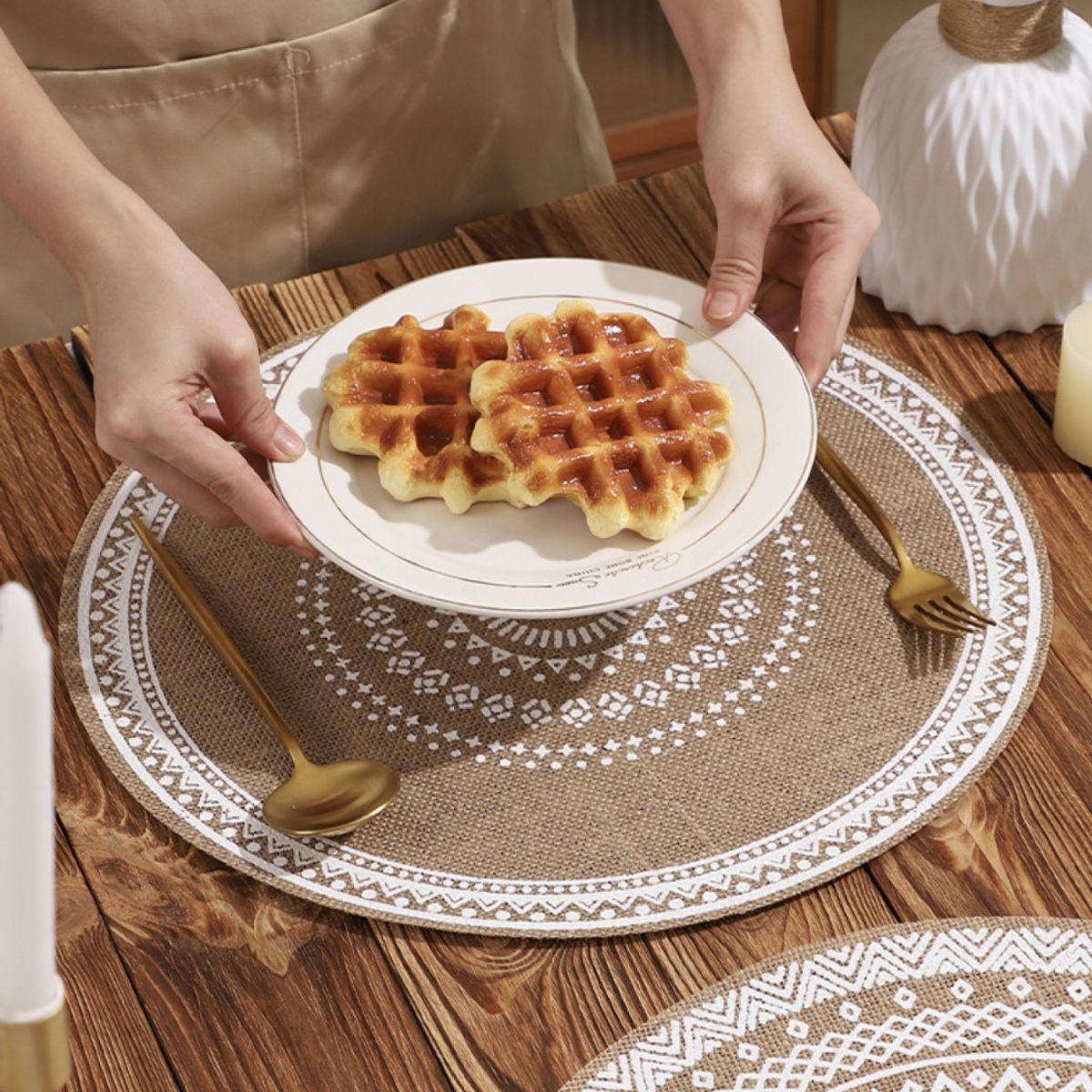 PUREPOWER - Set 6 Manteles Individuales De Mesa Bohemio Redondo-Φ38cm