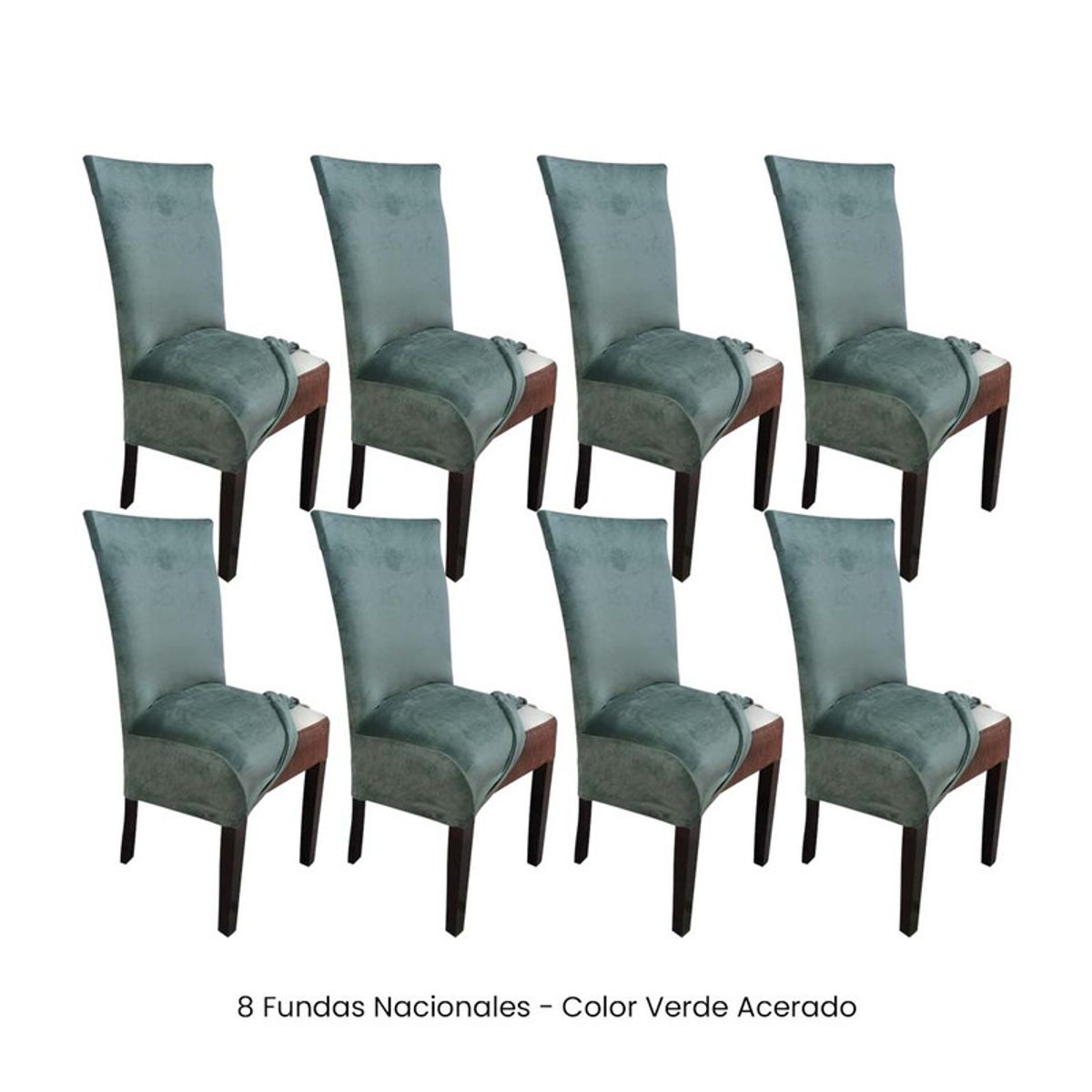 VIURE - 8 Fundas Nacionales de Terciopelo para Silla Recta - Verde Acerado