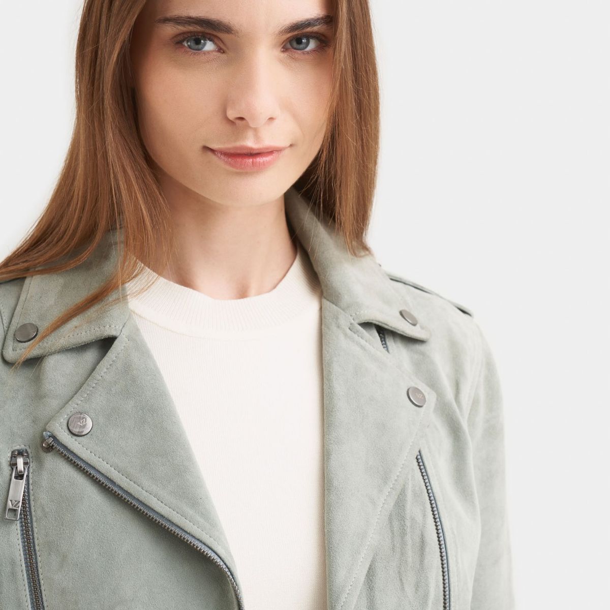 VELEZ - Vélez Casaca Biker En Cuero Gamuza Mujer Fit  Agua Marina