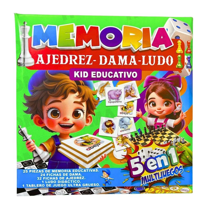 GENERICO - KIT EDUCATIVO JUEGO 5 EN 1 MEMORIA AJEDREZ DAMAS Y LUDO